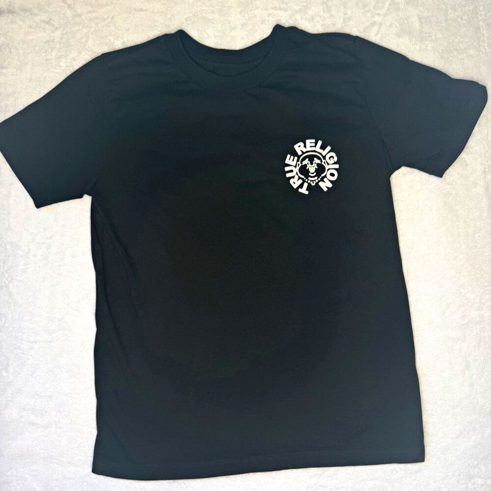 True Religion Boys Black Cotton Blend Crew Neck Graphic Logo Buddha Tee L